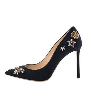 Jimmy Choo  Crystal Embellished Romy 100 Flannel Pumps